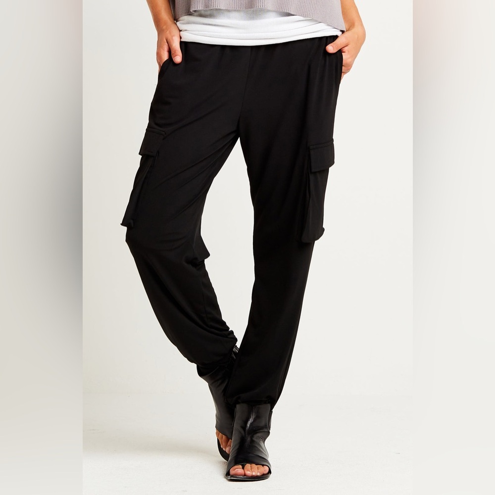 Planet by Lauren G Matte Jersey Black Easy Cargo High Rise Pants EUC Size 1/S